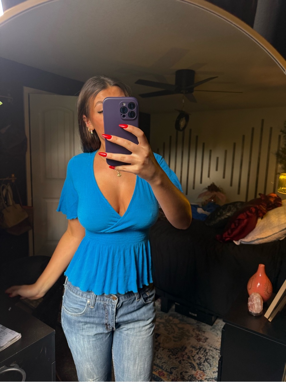 Studio by JPR Bright Blue V-Neck Peplum Ribbed Top